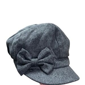 D&Y Womens Charcoal Grey 100% Wool Newsboy Cap Hat with Side Bow FLAW